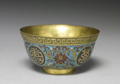 图片[2]-Gilt copper bowl with cloisonne enamel decor and birthday inscriptions “wan shou wu jiang (ten thousand long lives without boundary)”, Qing dynasty (1644-1911)-China Archive